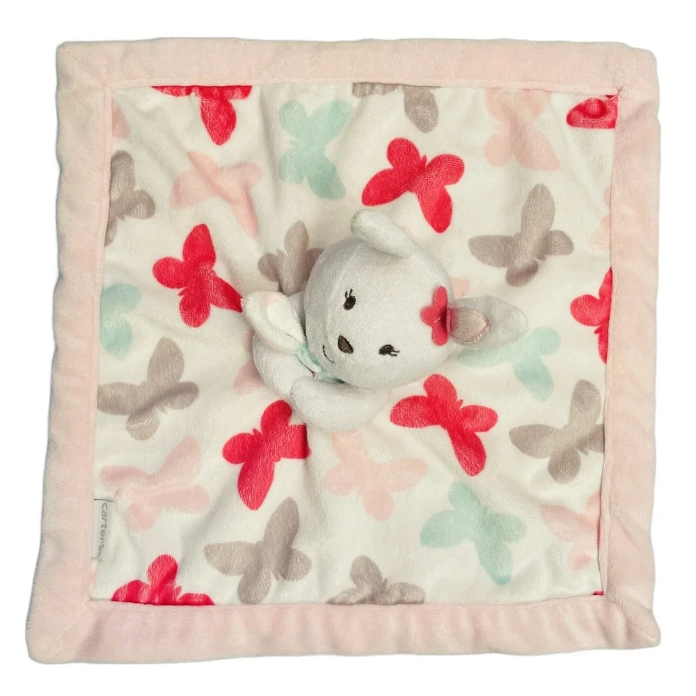 Carters White Bunny Butterfly Pink Lovey 13x13 Security Blanket Baby Toy